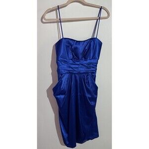 Betsy & Adam Dress 10 Blue Satin Holidays Babydoll‎ Feminine Wedding Party Prom